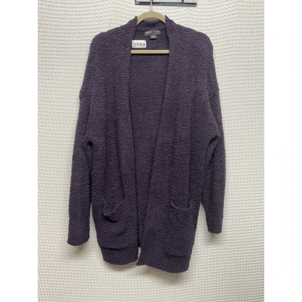 Barefoot Dreams Cardigan Womens L/XL Purple Cozychic Lite  Open Fuzzy Soft